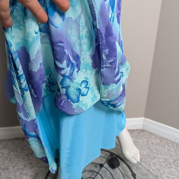 Vintage 90s Floral Maxi Dress Women’s Blue  Purple Beaded Bias Cut 10/12 - Picture 11 of 12